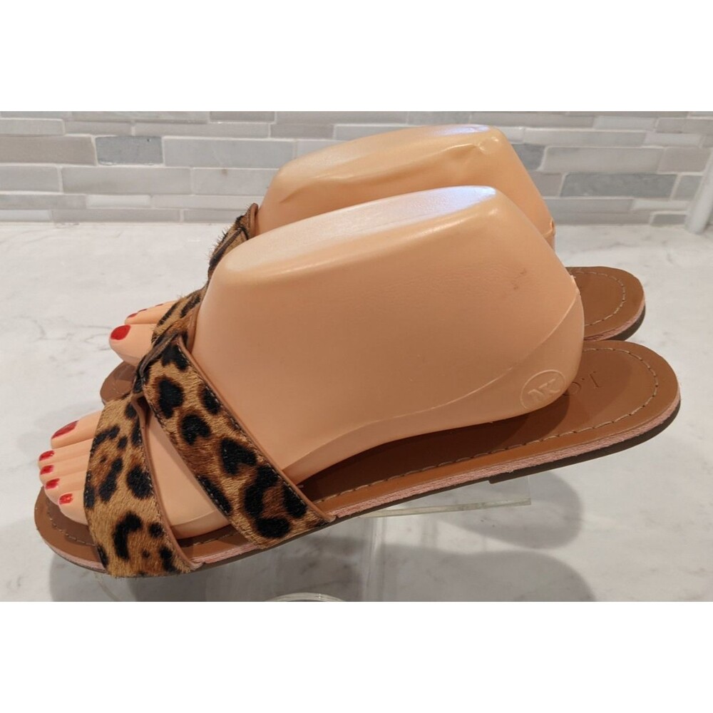 J.CREW Calf Hair Beachside Slip-On Saldals Slides In Leopard Print Size 9 - Picture 6 of 11